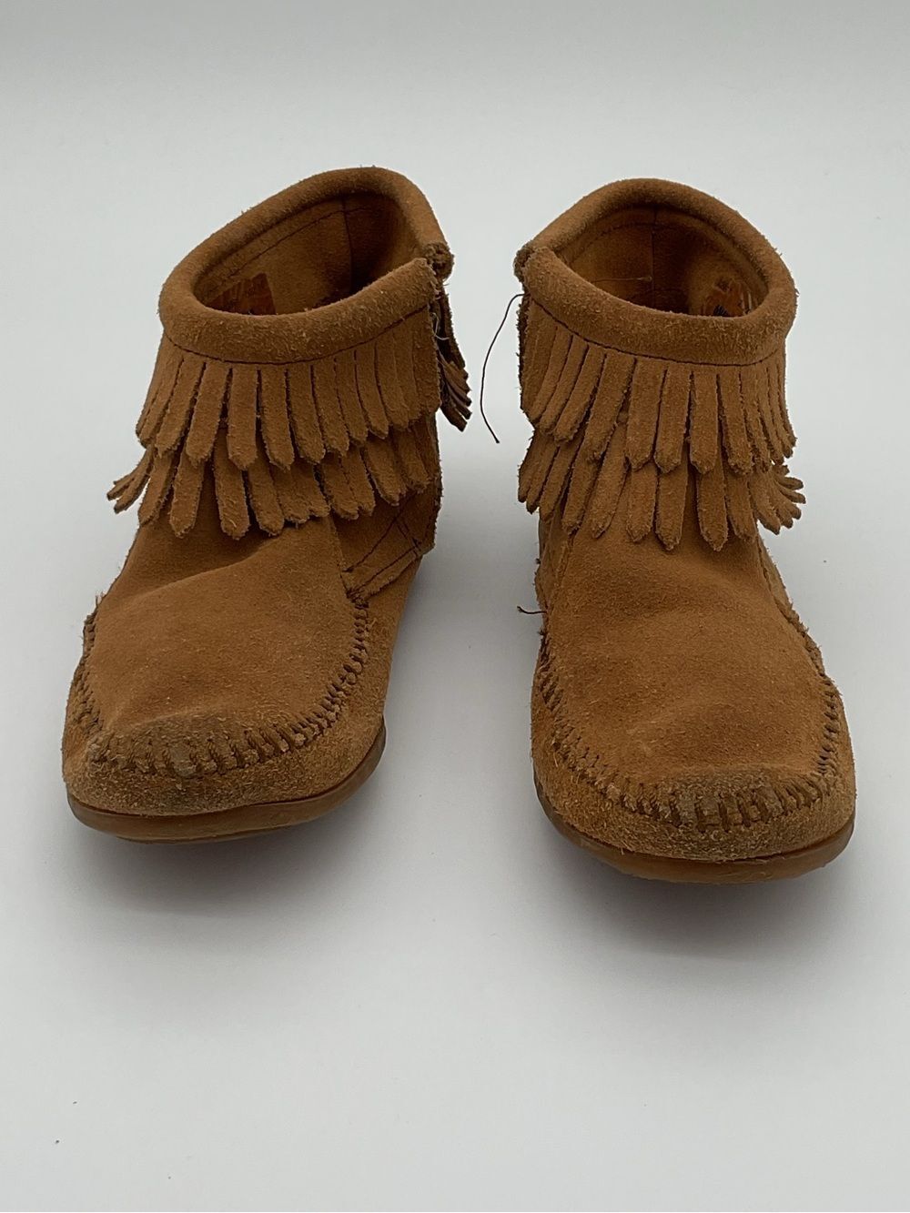 Kids Minnetonka Brown Suede Fringe Moccasin Boots